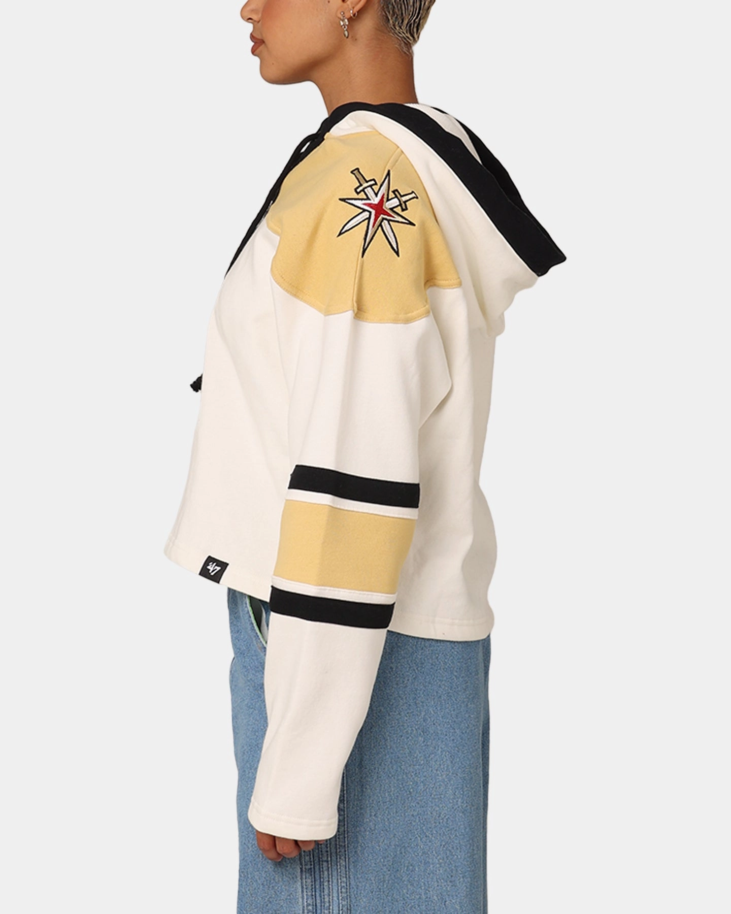 47 Brand Women's Vegas Golden Knights Cropped Lacer Hoodie White Wash