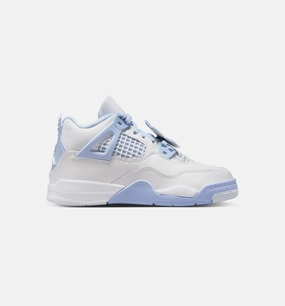 Air Jordan 4 Retro Aluminum Preschool Lifestyle Shoe - White/Aluminum/Blue Tint/Oil Green