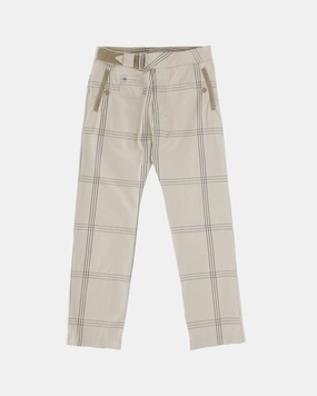 Deadstock Checked Belted Trousers Beige