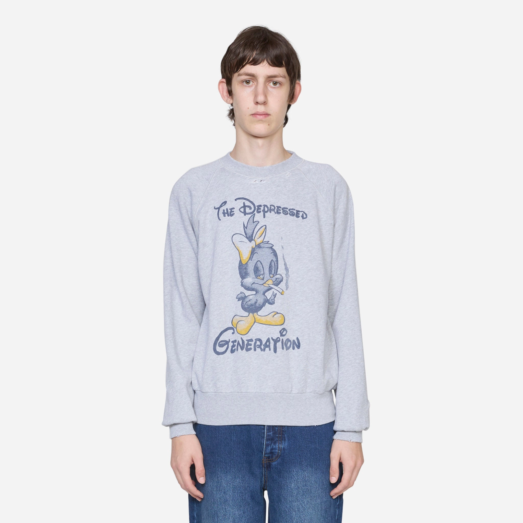 Destroyed Weedie Pie Raglan Sweat Light Grey Marl