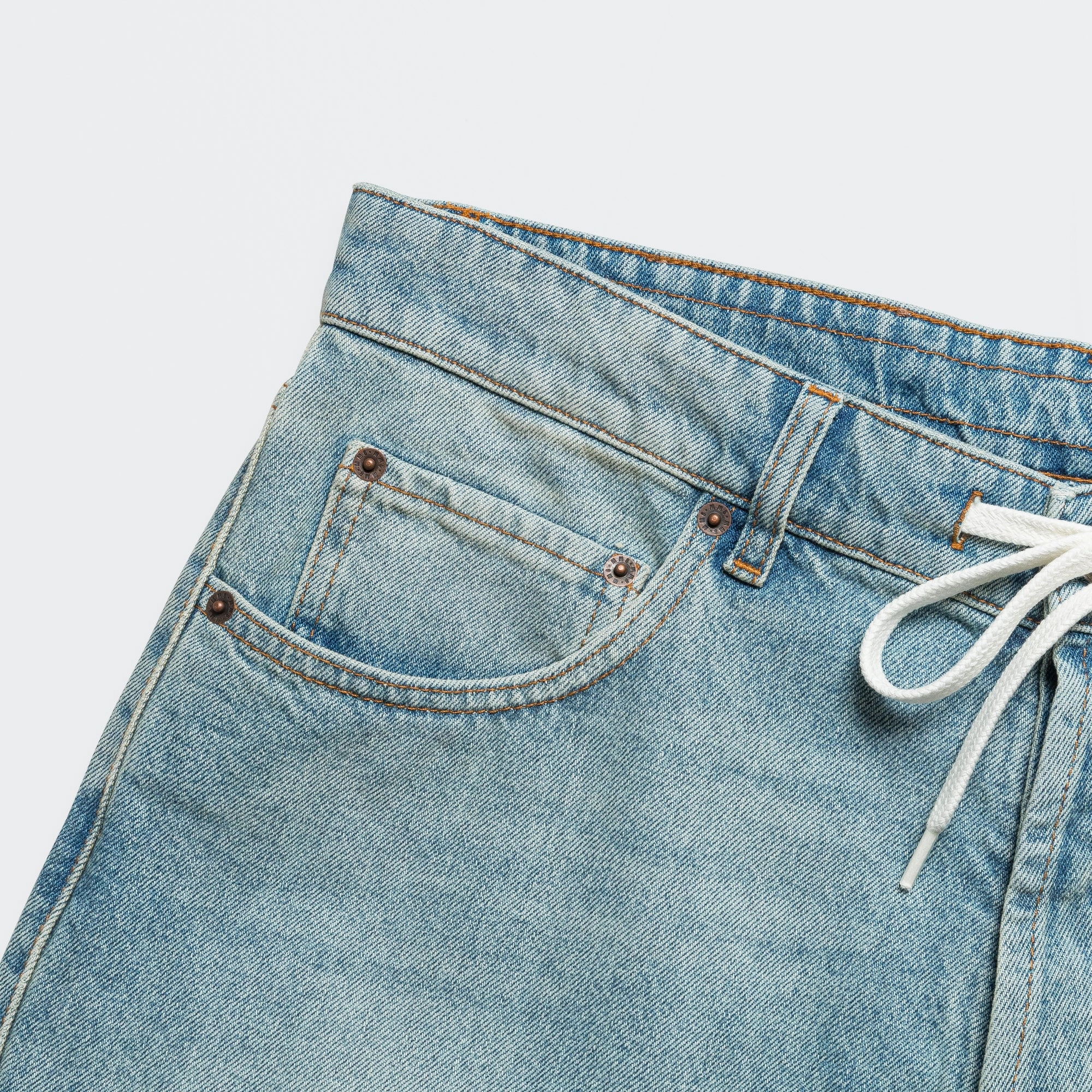 Drawstring Denim Shorts - Light Blue