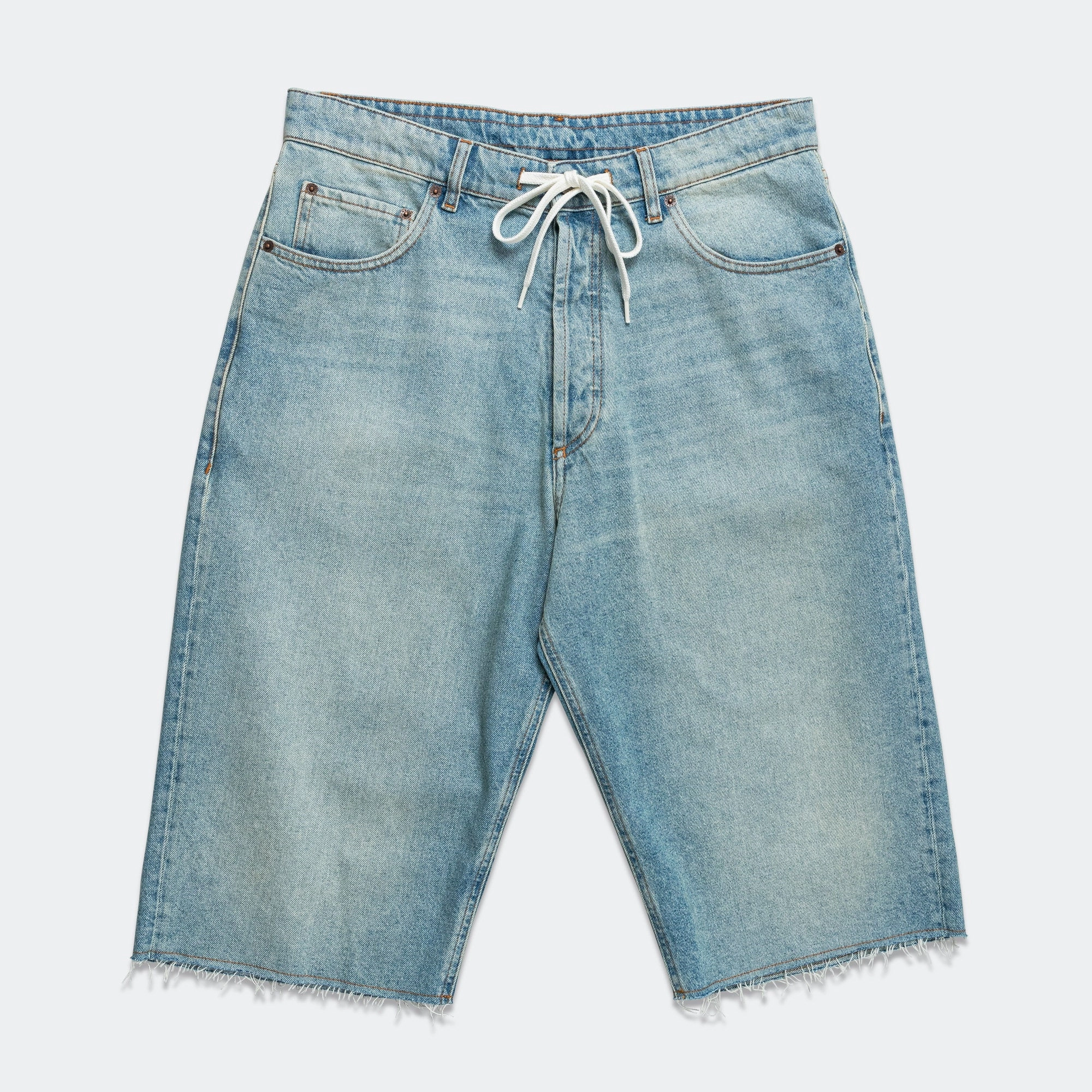 Drawstring Denim Shorts - Light Blue