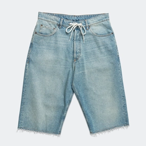 Drawstring Denim Shorts - Light Blue