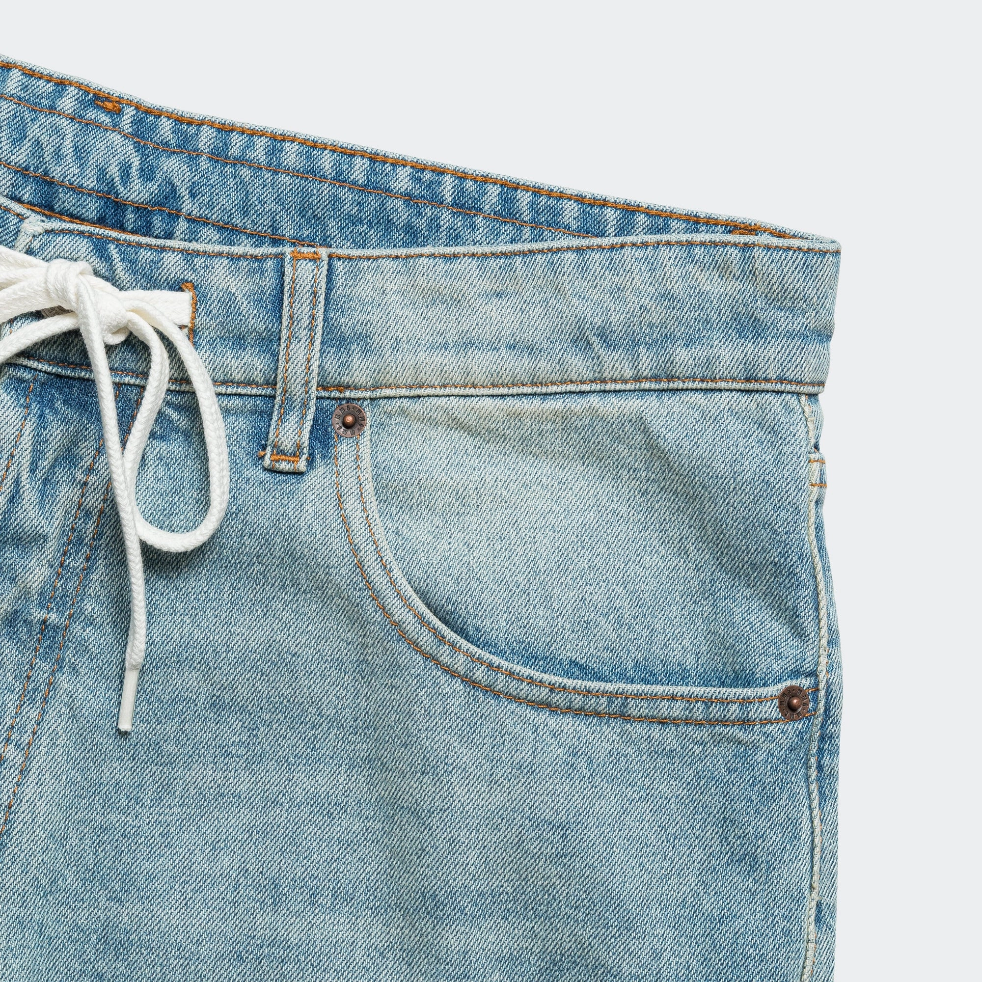 Drawstring Denim Shorts - Light Blue