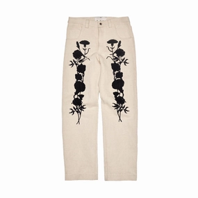 Embroidered Foliage Long Work Pants 'Off White'