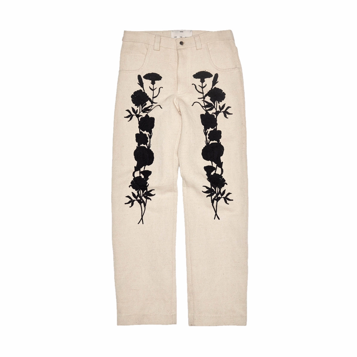 Embroidered Foliage Long Work Pants 'Off White'