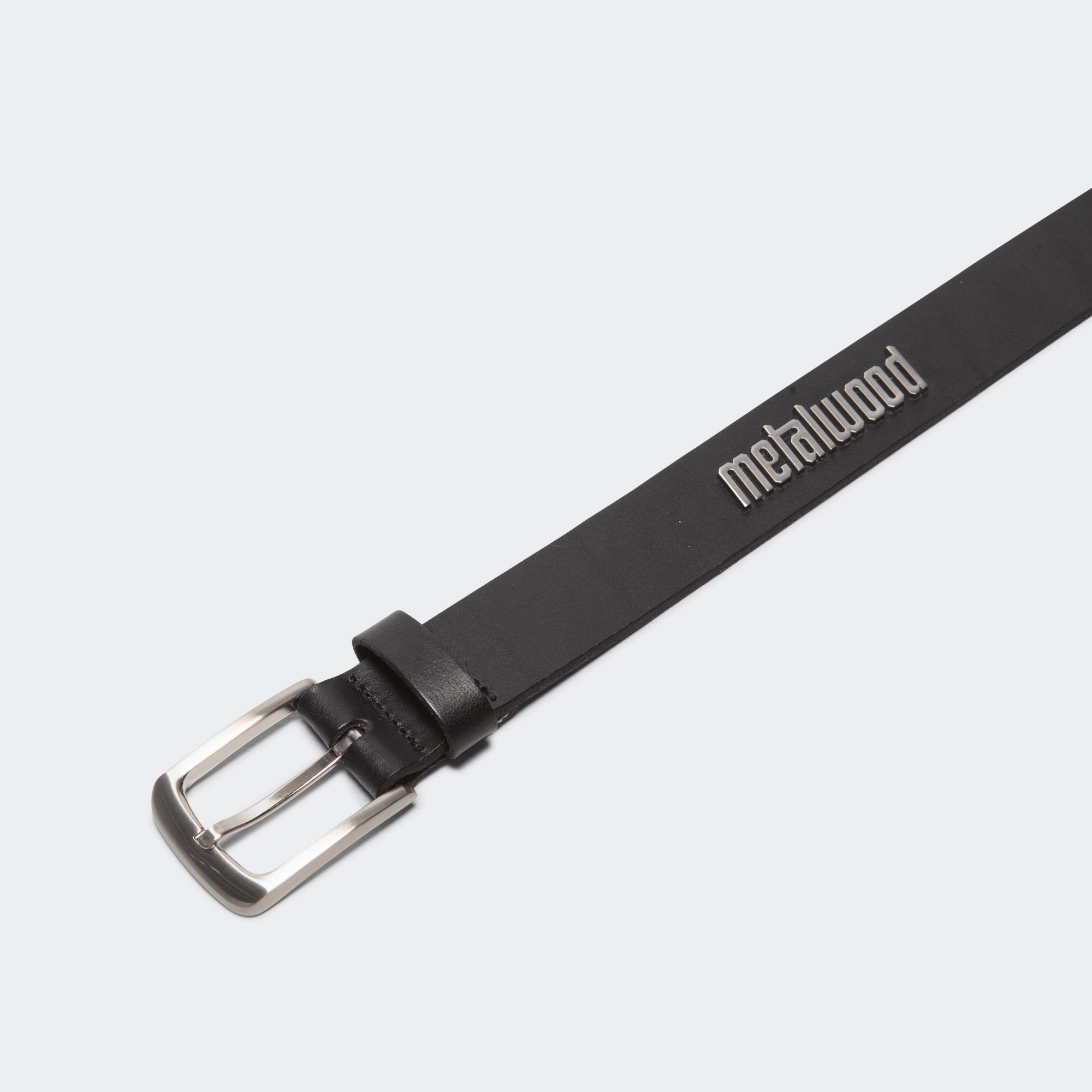 Metal Logo Leather Studded Belt - Black
