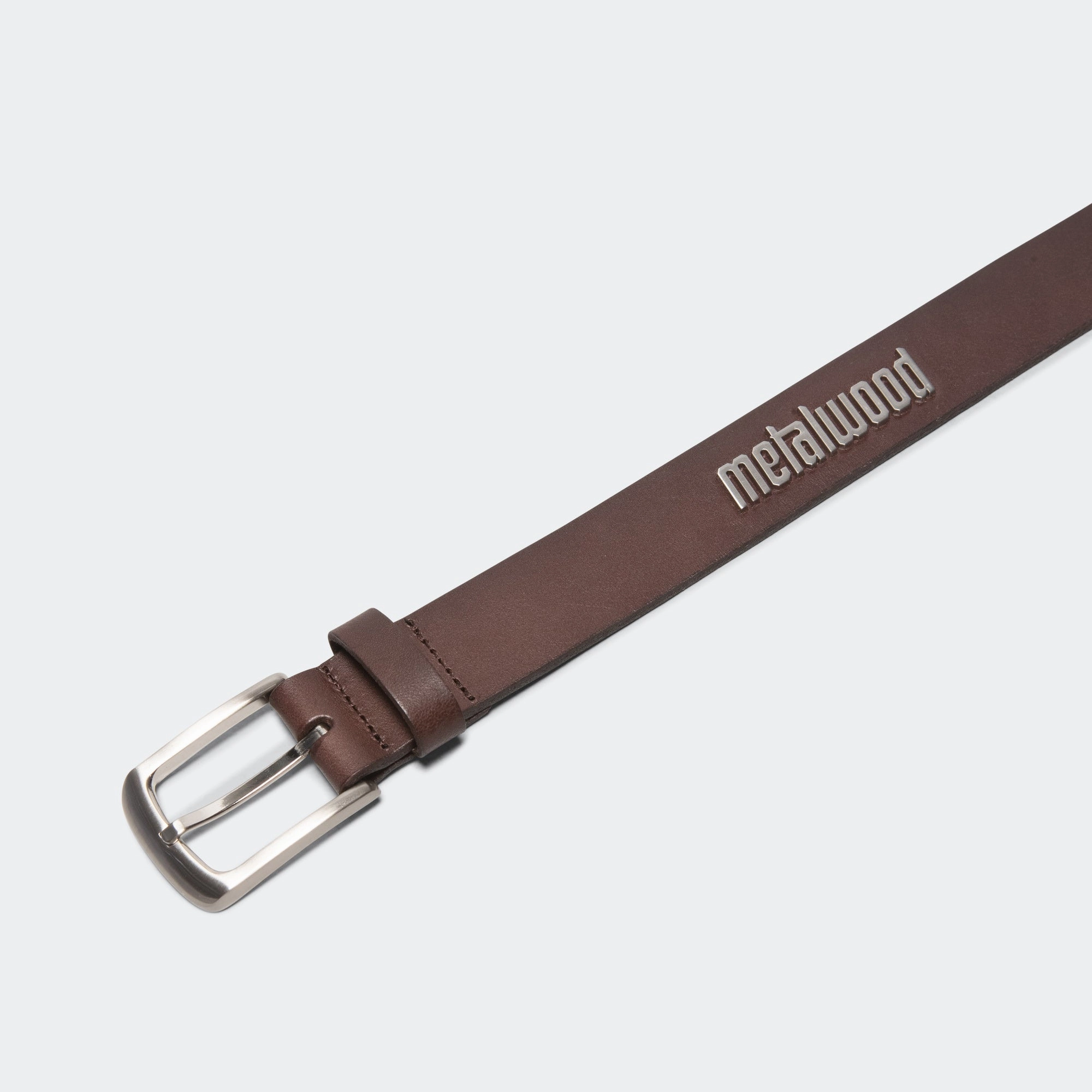 Metal Logo Leather Studded Belt - Brown