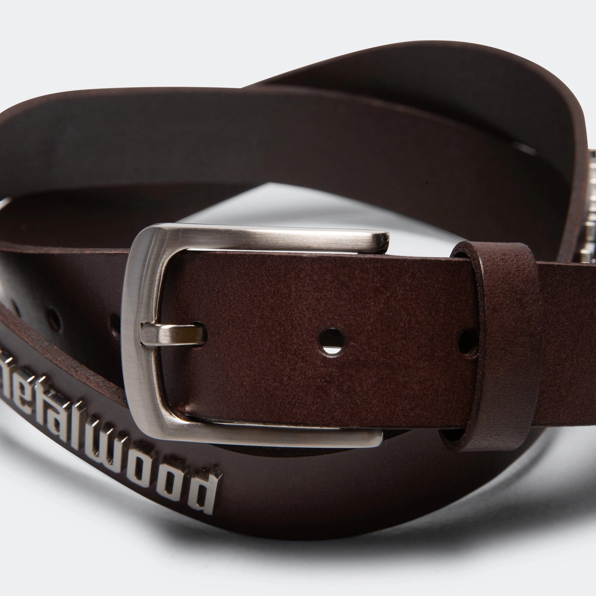 Metal Logo Leather Studded Belt - Brown