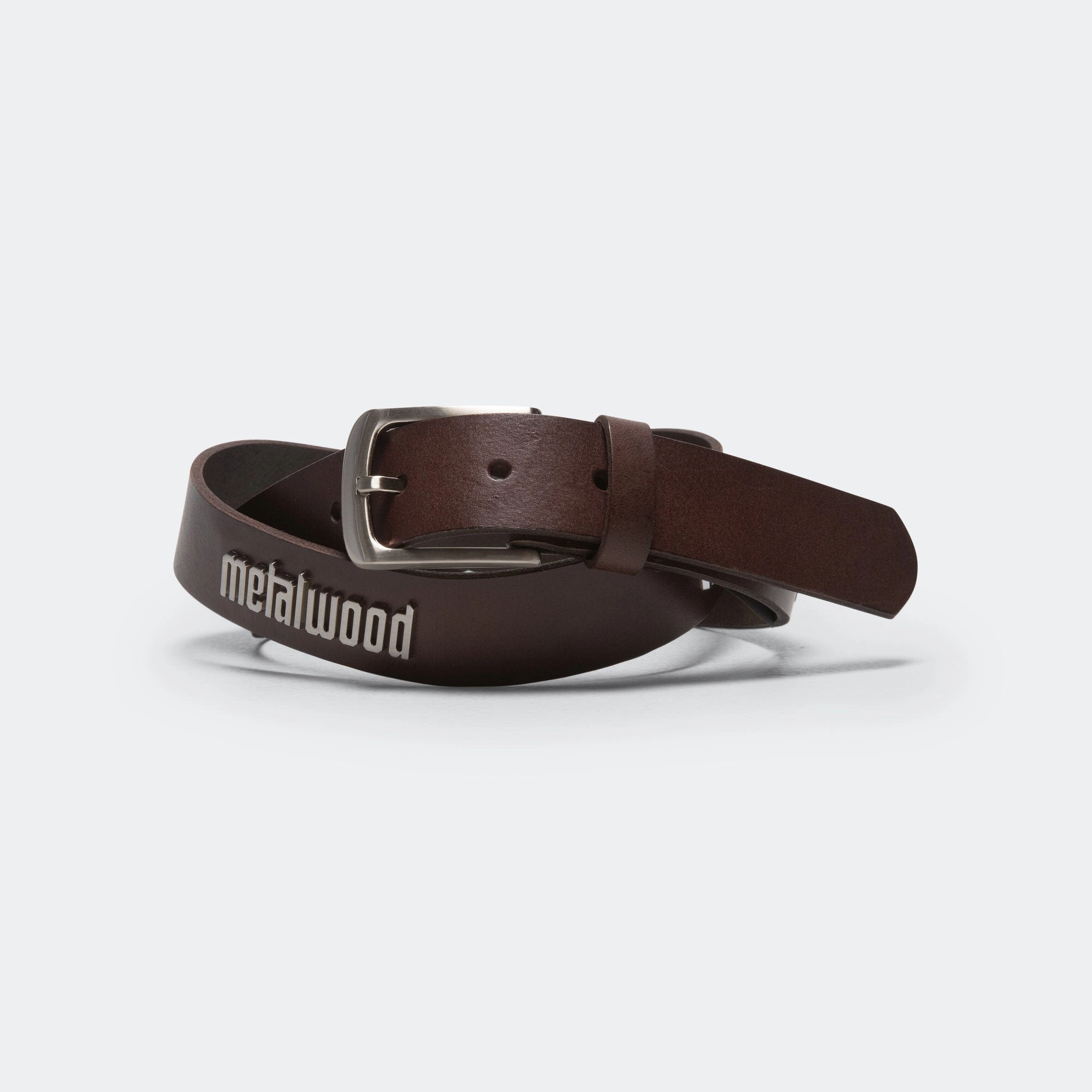 Metal Logo Leather Studded Belt - Brown