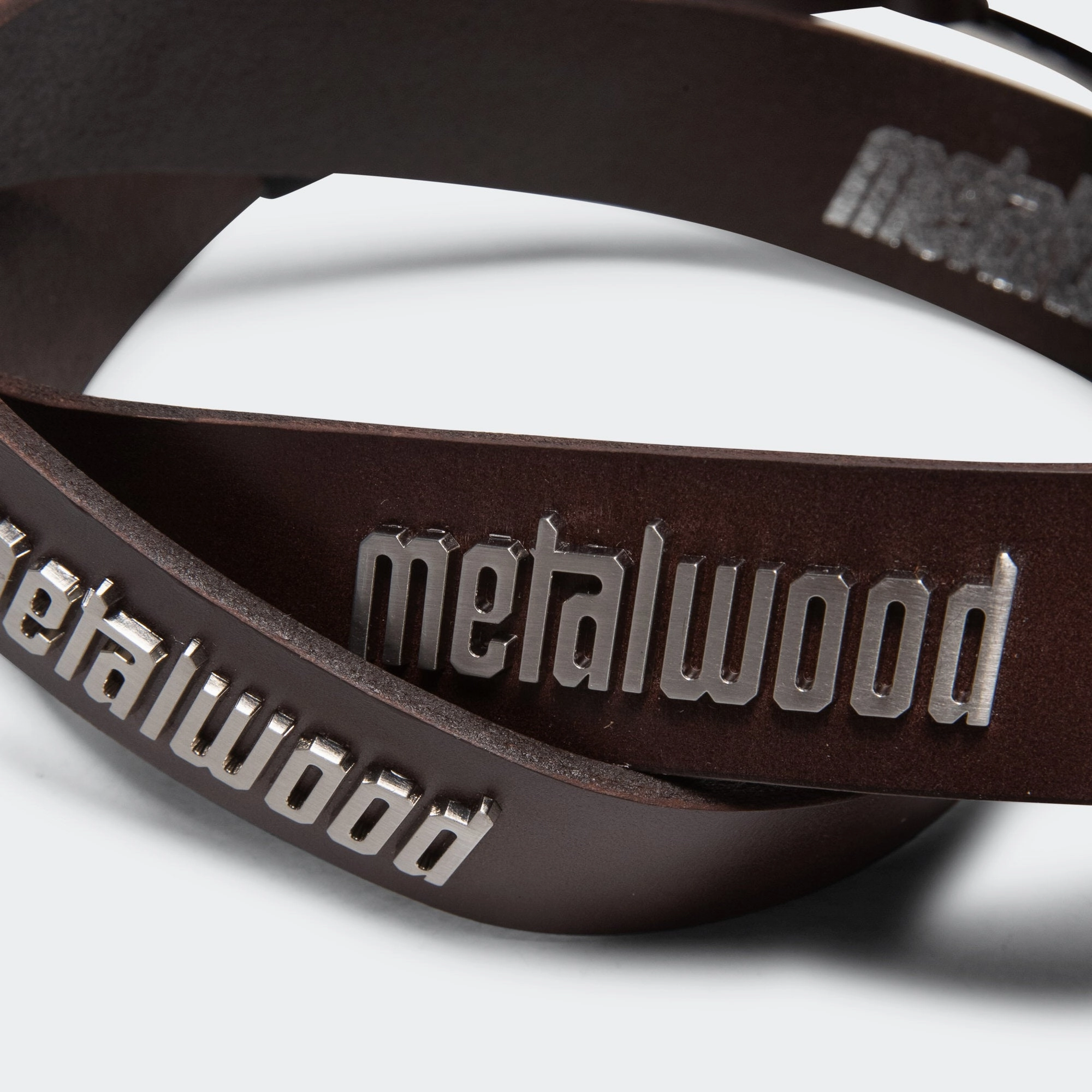 Metal Logo Leather Studded Belt - Brown