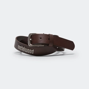 Metal Logo Leather Studded Belt - Brown