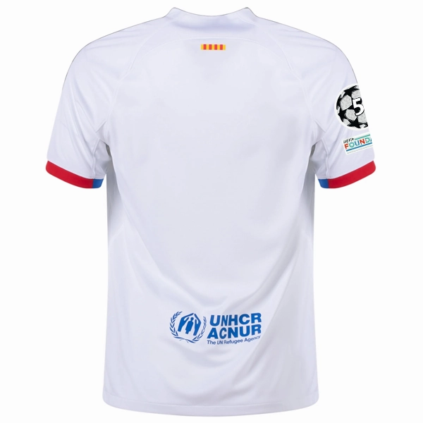 Nike Barcelona Away Jersey w/ Champions League Patches 23/24 (White/Royal Blue)