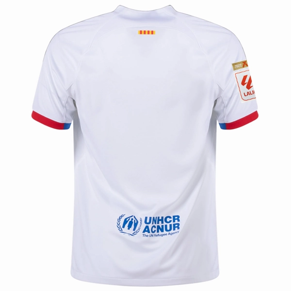 Nike Barcelona Away Jersey w/ La Liga Champions Patches 23/24 (White/Royal Blue)