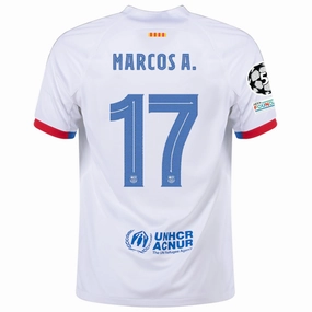 Nike Barcelona Marcos Alonso Away Jersey w/ Champions League Patches 23/24 (White/Royal Blue)