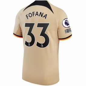 Nike Chelsea Wesley Fofana Third Jersey w/ EPL   No Room For Racism   Club World Cup Patches 22/23 (Sesame/Black)