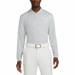 Nike Dri-FIT Victory Solid Longsleeve Golf Polo Wolf Gray/White - FA25 Men