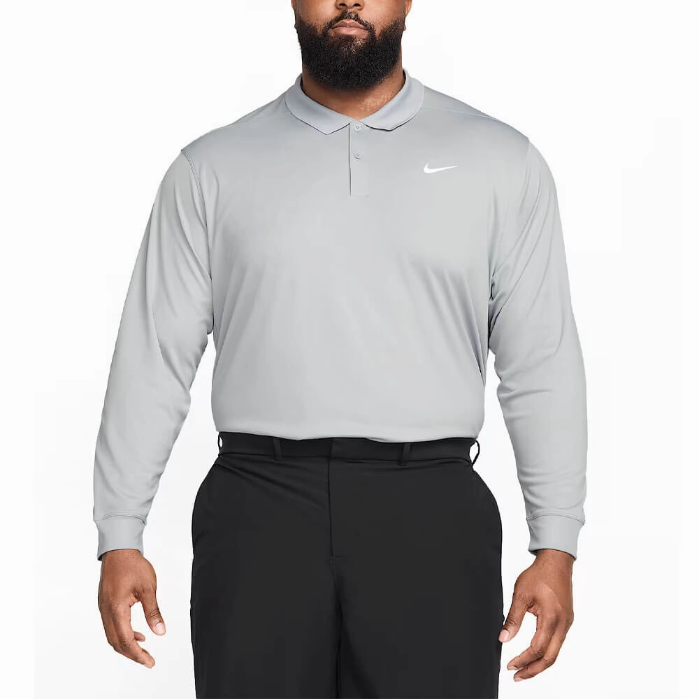 Nike Dri-FIT Victory Solid Longsleeve Golf Polo Wolf Gray/White - FA25 Men