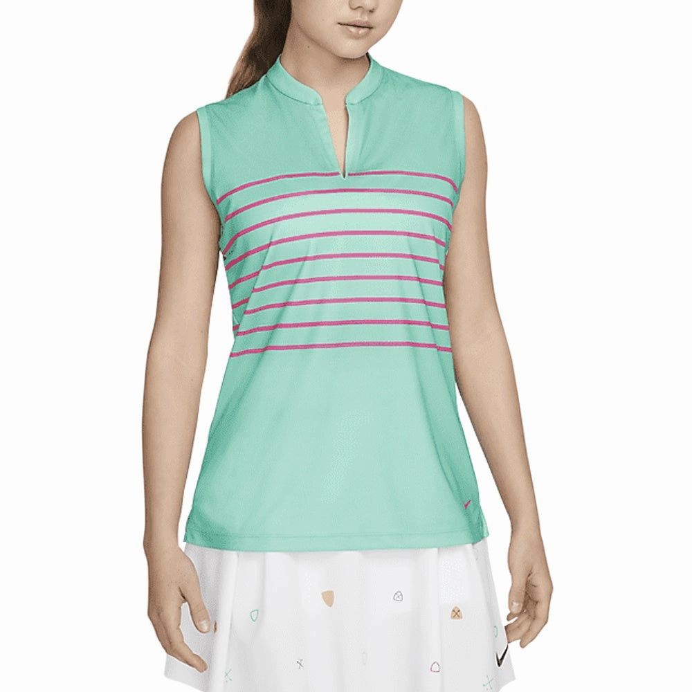 Nike Dri-FIT Victory Striped Sleeveless Golf Polo Washed Teal/Pink Prime - SS22 Women