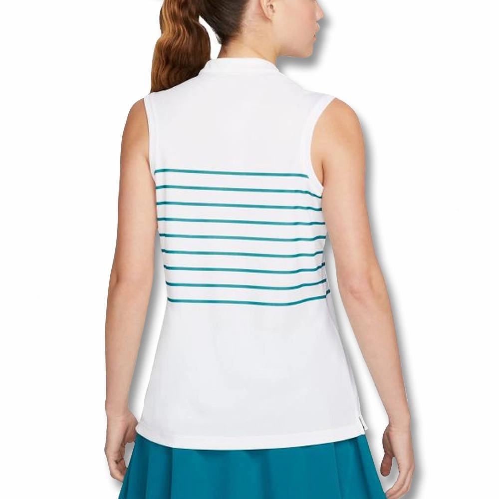 Nike Dri-FIT Victory Striped Sleeveless Golf Polo White/Bright Spruce - SS22 Women
