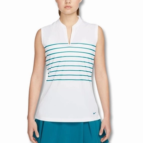 Nike Dri-FIT Victory Striped Sleeveless Golf Polo White/Bright Spruce - SS22 Women