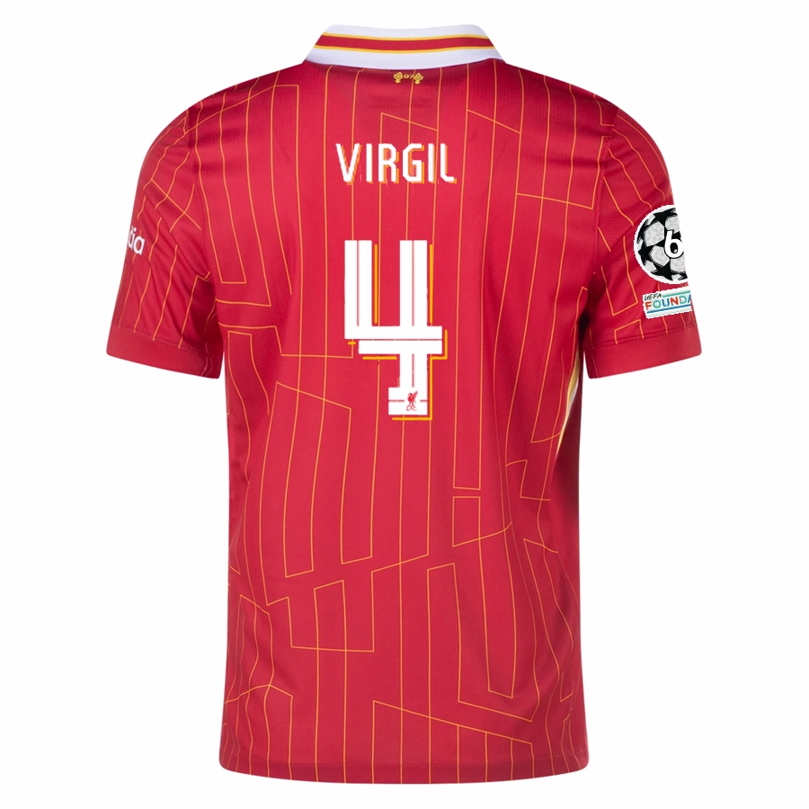 Nike Liverpool Virgil Van Dijk Home Jersey w/ Champions League Patches 24/25 (Gym Red/Chrome Yellow)