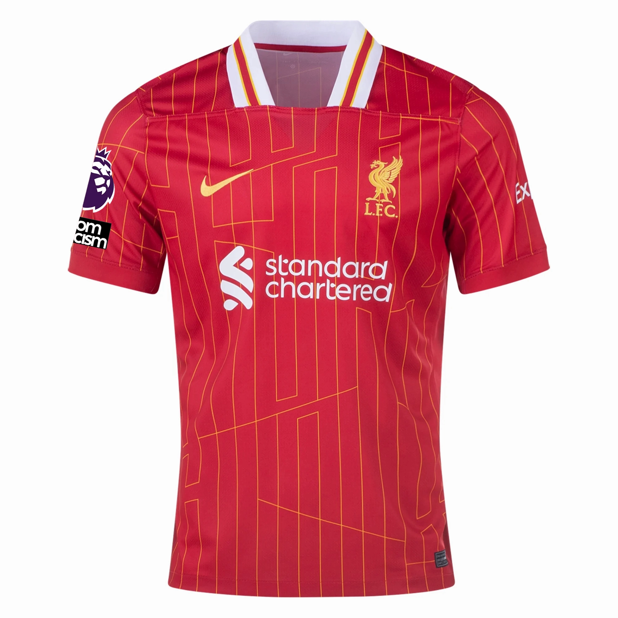 Nike Liverpool Virgil van Dijk Home Jersey w/ EPL   No Room For Racism Patches 24/25 (Gym Red/Chrome Yellow)