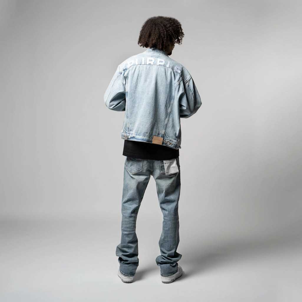 Purple Brand Denim Oversized Jacket - Light Indigo Embroidered