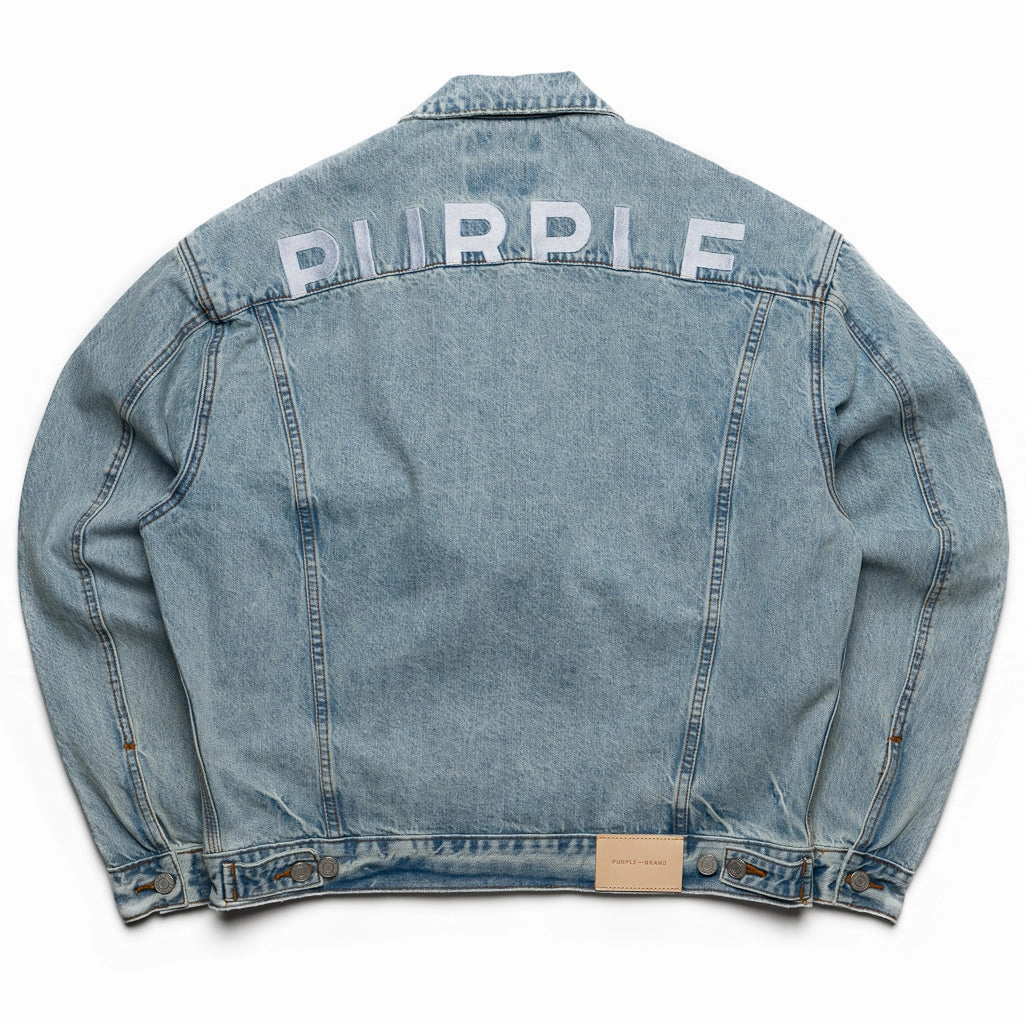 Purple Brand Denim Oversized Jacket - Light Indigo Embroidered
