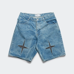 Star Cutout Jean Short - Blue Indigo