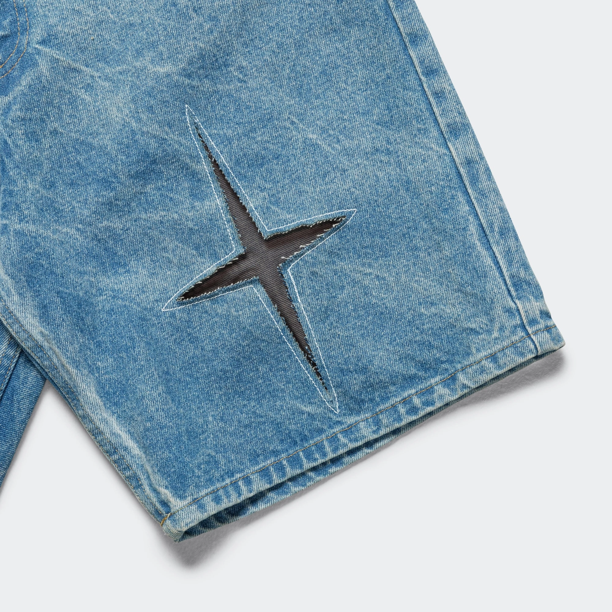 Star Cutout Jean Short - Blue Indigo