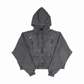 Wavy Washed Oversized Zip-Up Hoodie 'Grey'