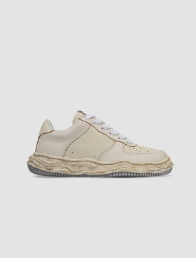WAYNE LOW TOP CRACKING LEATHER SNEAKERS WHITE